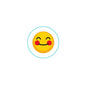 Smiling yellow emoji face pinback badge, circular design