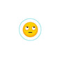 Thinking emoji pinback button, 1.25-inch, yellow face with thinking gesture