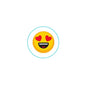 1.25-inch round emoji pinback with yellow face, red heart eyes, black smile