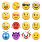 Set of round smiley-face pinback buttons with assorted emoji expressions, 1.25-inch