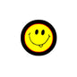 1.25-inch smiley face pinback button, yellow with black border and red ring
