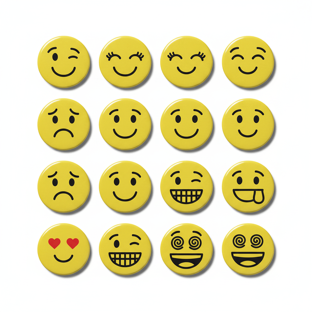 Emoticon smiley face Hashtag 6 Awesome Quality Lot 12 New Pins Button Badge 1.25-inch - My Pinbacks