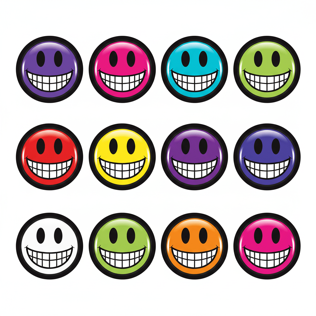 Emoticon smiley face Hashtag Pinback 1.25-inch 12 Pcs - My Pinbacks