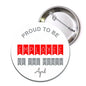 Round metal pinback badge with red and gray lettering: 'Employee of the Month' April