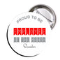 2.25-inch round Employee of the Month pinback, red/gray text and “December”
