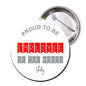 Round white 'Proud to be Employee of the Month' pin with 'July' text and silver pinback