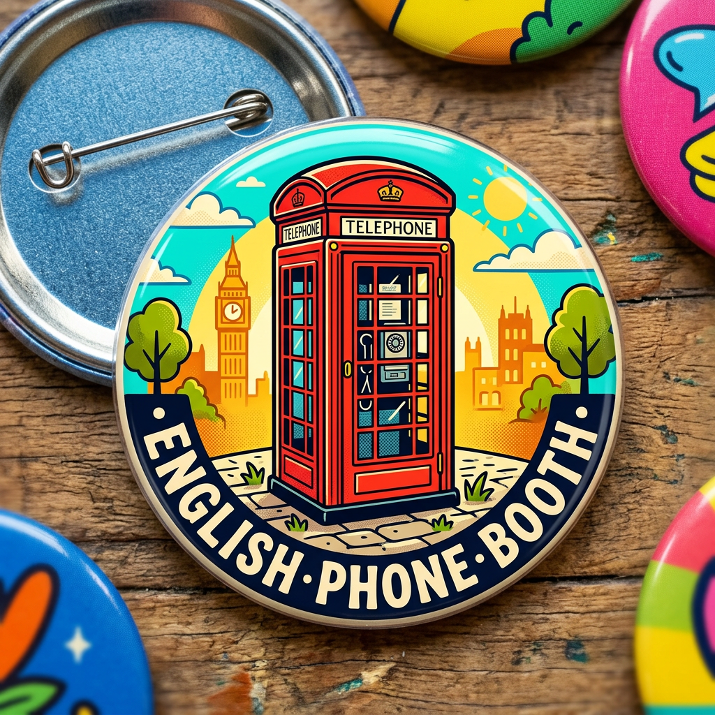 Novel Merk English Phone Booth Pin Button 2.25-inch