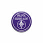 Purple seizure alert pinback with white 'EPILEPTIC SEIZURE ALERT' lettering and icon