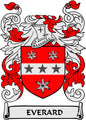 Everard family crest coat of arms magnet with red, white shield and ribbon