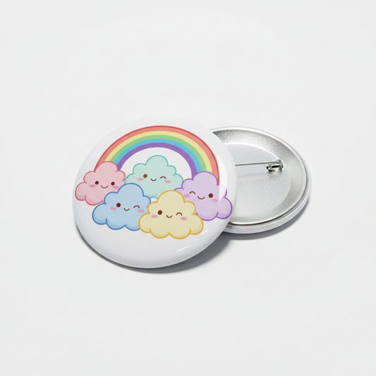 Extra Cute Rainbow Smiley Clouds Pinback 2.25-inch