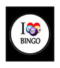 I Love Bingo pinback badge with bingo balls and “I ♥ BINGO” text