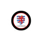 Round pinback badge with Luxembourg coat of arms, red lion on blue and white shield