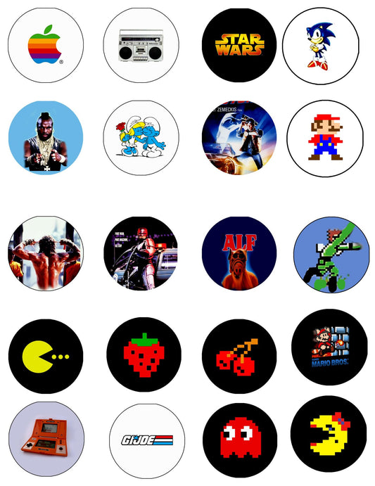 30 Pcs 1980s Theme Party Favor Pinback Buttons Retro Pinback Brooch for Jackets, Backpacks, Hats 1.25"