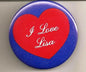 1.25-inch pinback button with blue border, red heart, and “I Love Lisa” text