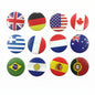 Round flag pinback buttons assortment, 1.25-inch; multiple country designs shown