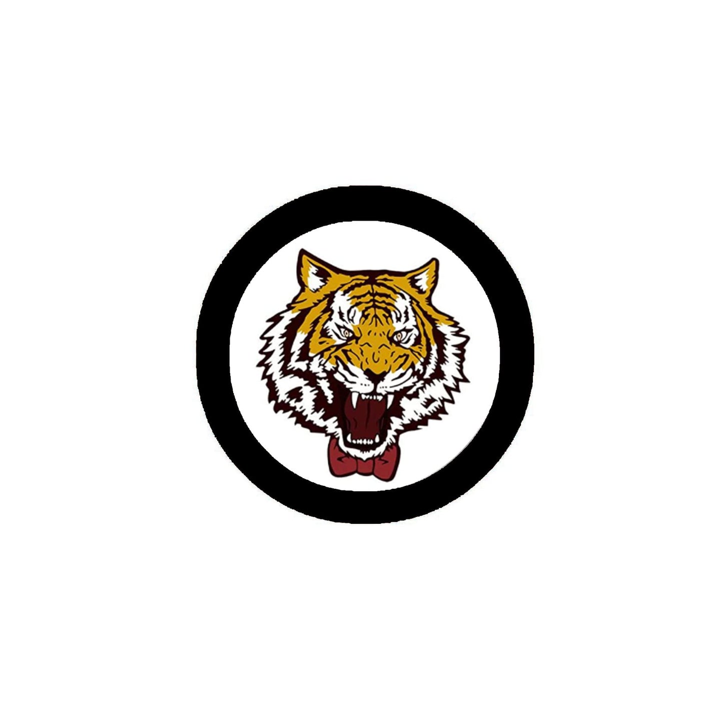 Tiger with Bow Pinback Badge 2.25" for Jackets, Backpacks