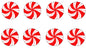 Red and white peppermint swirl pinback button set, round candy designs