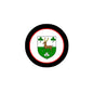 3-inch round coat of arms magnet with black/red border and green shield deer design