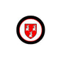 3-inch round arms magnet with black border and red crest shield design