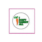 1.25-inch pinback badge, circular white with green text and orange carrot graphic