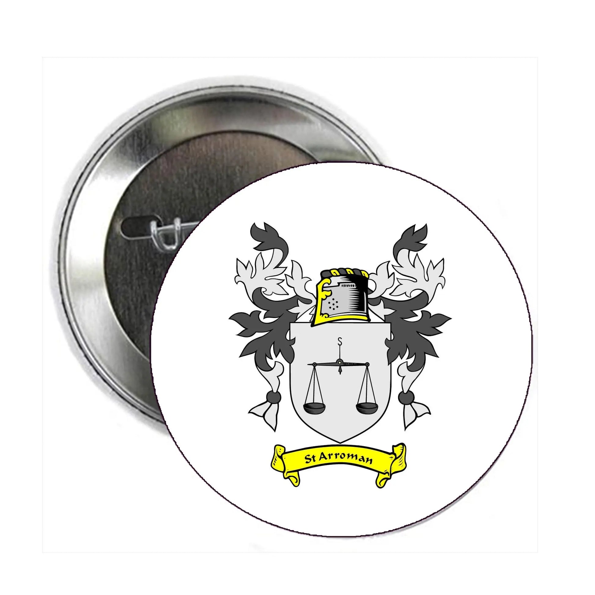 Family crest coat of arms lapel pin with shield and banner