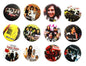 12-pack round Tokio Hotel button pin badges, multicolor graphic designs