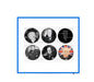 Set of 6 WINSTON CHURCHILL pinback buttons, six circular portraits, assorted designs