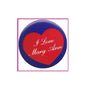Heart pinback button with red center and script 'I Love Mary Ann' on blue
