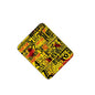 Printed mousepad with yellow and black text pattern, rounded corners