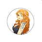 Cute felt retractable badge reel with anime-style girl in a blue-and-gold circle