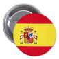 Spain flag pinback button with round design and metal safety pin on back