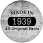 2.25-inch pinback button: MADE IN 1939, All Original Parts on brick-style circle