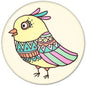Round pinback button with colorful stylized bird illustration, 1.25 inch (32mm)