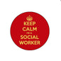 2.25-inch red pinback button: crown with 'KEEP CALM I'M A SOCIAL WORKER'