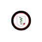 Round coat-of-arms magnet with black rim, red ring, and green serpent shield badge