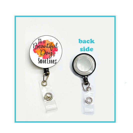 Beautiful Day to Save Lives Student Friend Nurse Badge Reels Cute Felt Retractable Badge Reels Themed Badge Holders Gift for Nurses Doctors ID Badges Name Cards Lanyards Holidays 1.45"