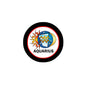 Black pinback button with red border and Aquarius constellation fish design