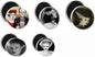 Round character portrait magnet set with silver metal frames, includes five faces