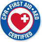First aid certified badge insert, blue round design with heart and white cross