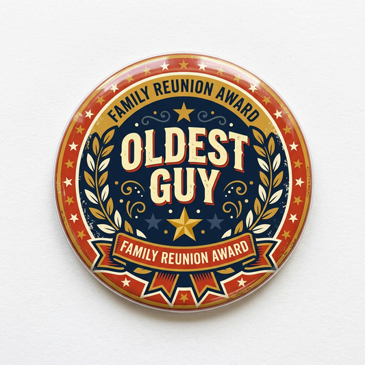 Family Reunion Award Oldest Guy Man Pin Button 2.25-inch