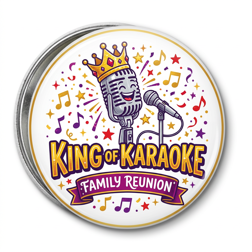 Family Reunion King of Karaoke Singing Pin Button 2.25-inch