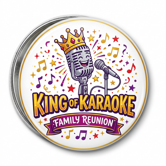 Family Reunion King of Karaoke Singing Pin Button 2.25-inch