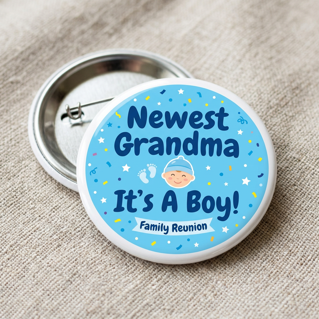 Family Reunion Newest Grandma It's A Boy! Pin Button 2.25-inch