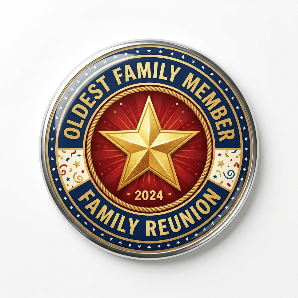Family Reunion Award Oldest Family Member Pin Button 2.25-inch