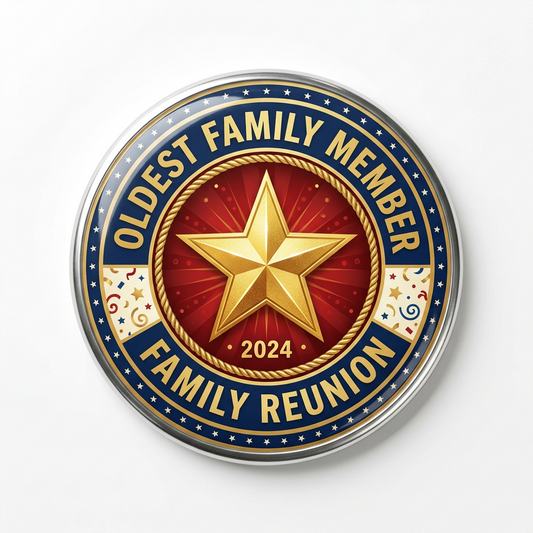 Family Reunion Award Oldest Family Member Pin Button 2.25-inch