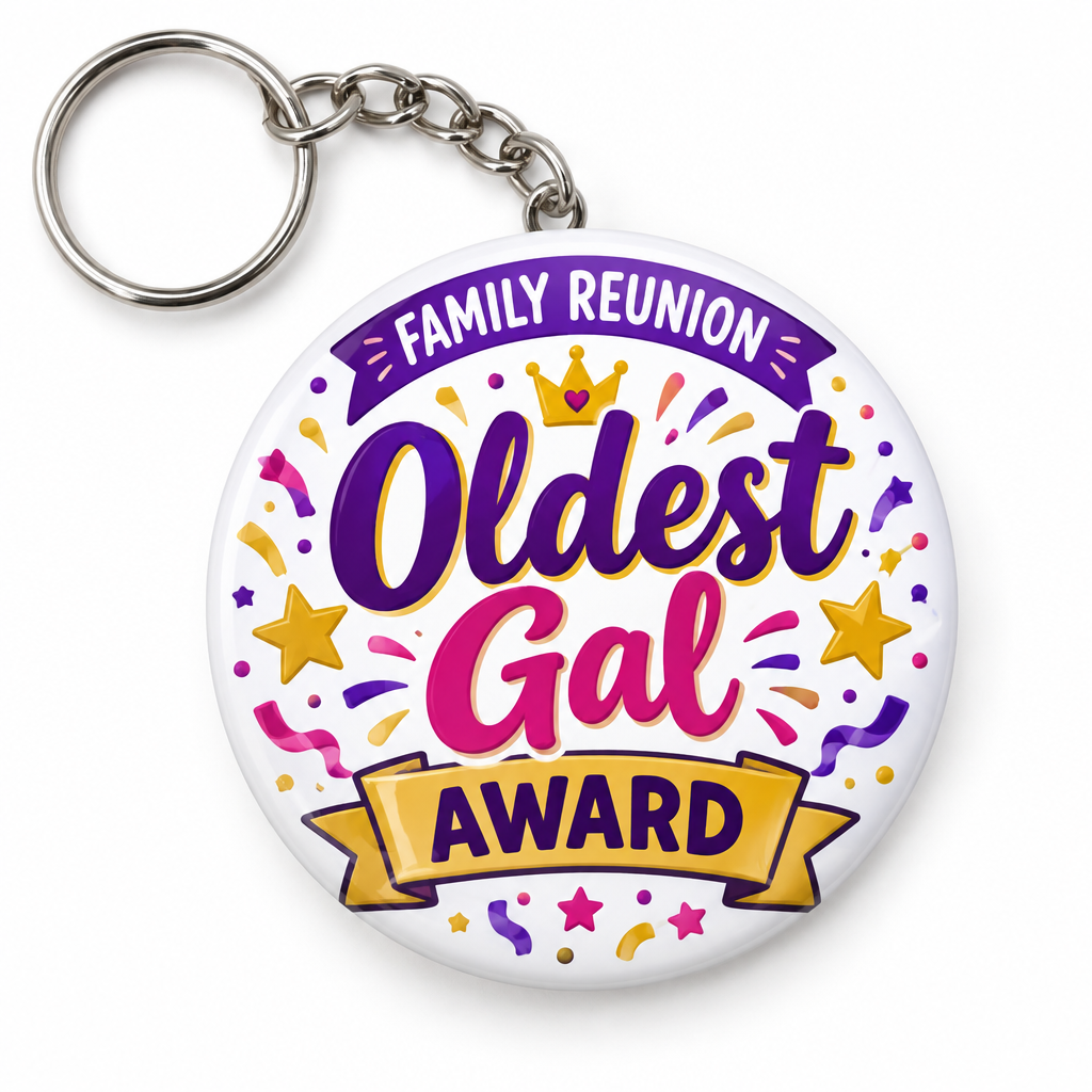 Family Reunion Oldest Gal Award Keychain Pinback 2.25-inch