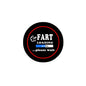 Round black pinback brooch with red ring, 'FART LOADING' text and 5% please wait