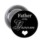 1.25-inch Father of the Groom pin, black round face with white script and heart