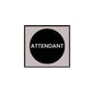 Attendant pinback button, 1.25-inch, black circle with white ATTENDANT text