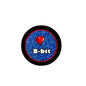 1.25-inch 8-bit pinback badge with red heart on blue pixel background